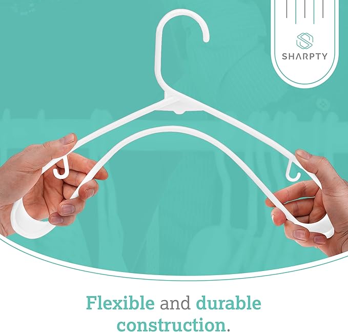 Sharpty Plastic Hangers Clothes Hangers for Clothing, Closet, Coats & Shirts - for Everyday Standard Use, Room Essentials & Basics - 40 Pack - White