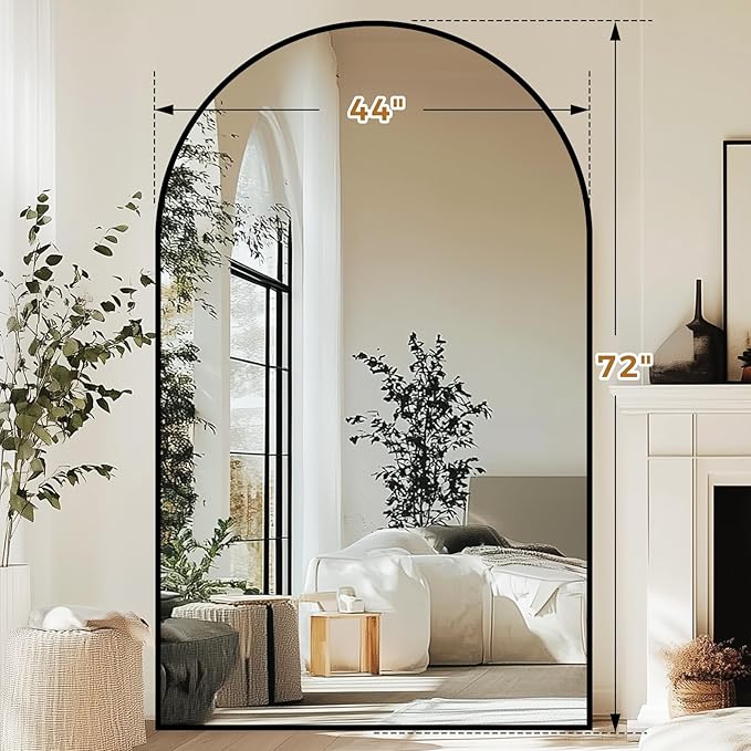 Oversized Full Length Mirror 72x44 Inch - Wall Mounted or Standing Floor Mirror with Aluminum Alloy Frame, Shatterproof Tempered Glass - Modern Mirror for Bedroom, Living Room, Closet, Black
