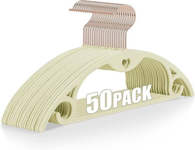 Velvet Hangers 50 Pack: Felt Clothes Hangers Heavy Duty Shirt Sweater Hangers No Shoulder Bump Non Slip Slim Thin Coat Hangers for Closet - Ivory