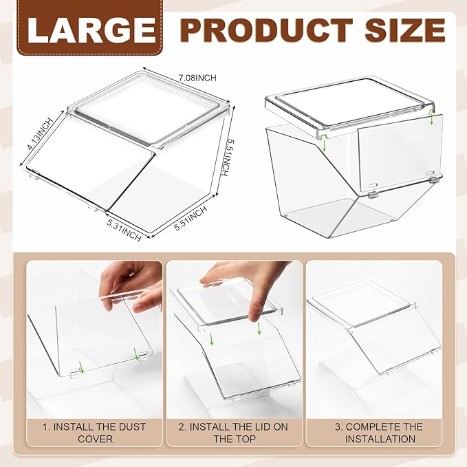 Yerliker 4 Pcs Clear Plastic Storage Bins with Lids Stackable Pantry Storage Organizer Kitchen Cabinet Organizers Ideal Containers for Coffee Pod Tea Sugar Bag Cabinet Home (Extra Large)