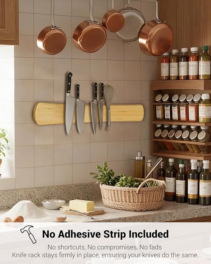 Swaitee Magnetic Knife Holder for Wall, 12 Inch Bamboo Magnetic Knife Strip, Kitchen Storage Organizer, Fridge Side Mount, Housewarming Gifts for New Home
