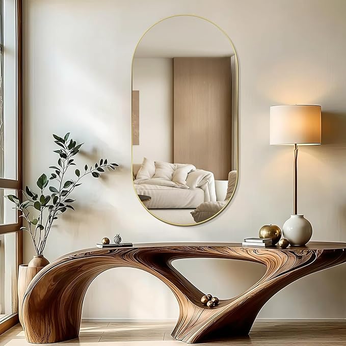 Oval Full Length Mirror, 60"×30" Wall-Mounted Mirror with Gold Frame in Shiny Gold, Ultra-Clear Explosion-Proof Dressing Mirror, Simple & Classic Deco for Cloakroom/Bedroom/Living Room