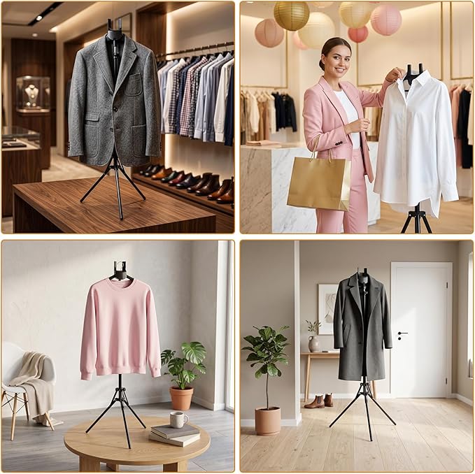 Adjustable Shirt Display Stand 32-64.6 Inch, Foldable Clothing Display Stand Mannequin Torso for Retail Vendors, Multi-Use Steamer Rack Stand for Clothes Garment