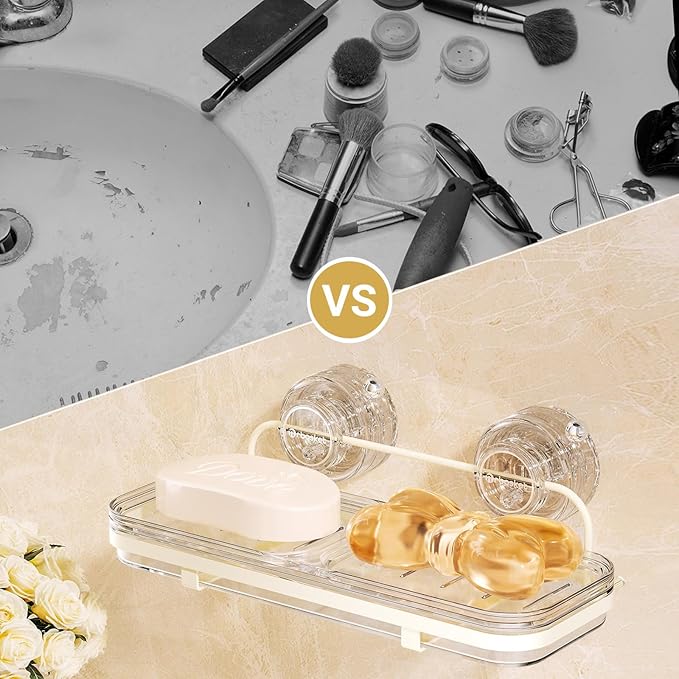 Suction Cup Soap Dish, Wall Mounted No Drilling Bathroom Soap Holder, Removable Soap Tray for Shower, Black