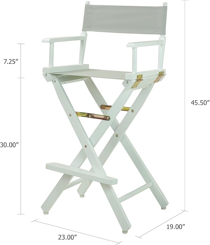 Casual Home Director's Chair ,White Frame/Gray Canvas,30" - Bar Height