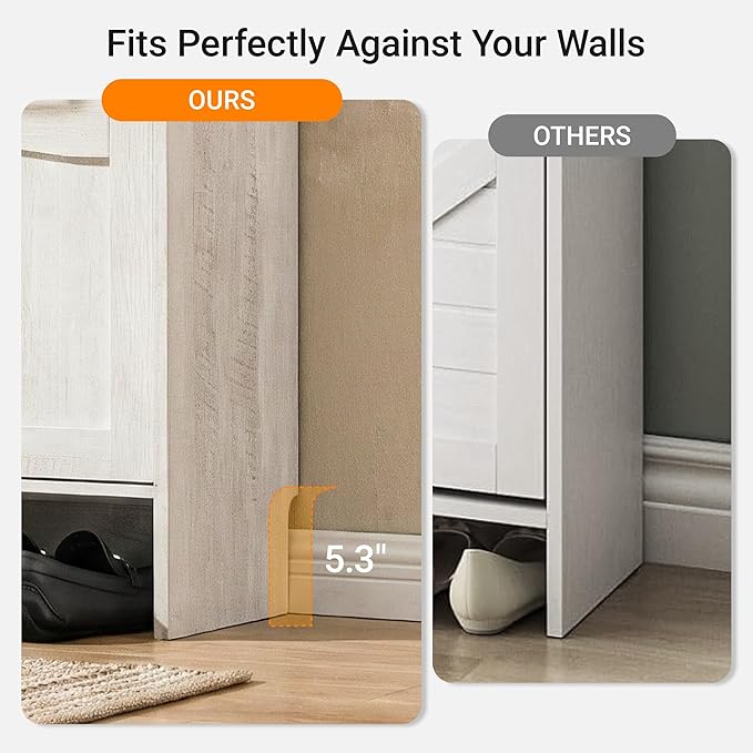 Shoe Storage Cabinet with 2 Flip Drawers and Adjustable Shelves, 31.5“W Farmhouse Hidden Shoe Storage, Narrow Shoe Cabinet Storage for Entryway, Hallway, Warm Grayish White
