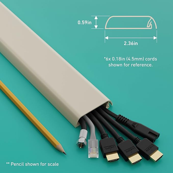 D-Line TV Wall Mount Cord Hider, Hide Mounted TV Cables, Wire Covers, Self Adhesive Cover for Cords, Paintable, Low Profile, Seamless Cable Raceway - 2.36in W x 0.59in H x 39in L - Beige