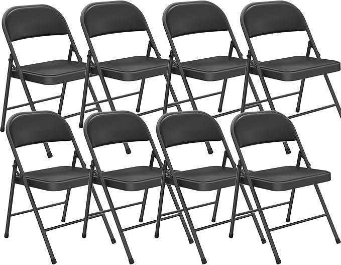 8 Pack Padded Folding Chairs, Portable Metal Foldable Chairs with Cushion, PU Leather Sturdy Indoor Outdoor Seating for Home, Office, Party, Black