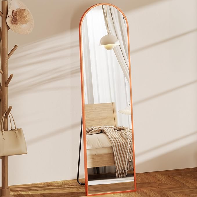 NEWBULIG 59"x16" Arched Full Length Mirror, Full Body Floor Mirror with Aluminum Alloy Thin Frame, Wall or Standing Mirror for Bedroom, Living Room, Dressing Room, Orange