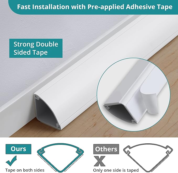 85in Corner Cord Hider, Large Capacity Wire Covers for Cords, Cord Concealer Paintable Corner Cord Cover, Quarter Round Cable Raceway for Wall, Floor, Baseboard, Ceiling, 5 x L 17in, Beige