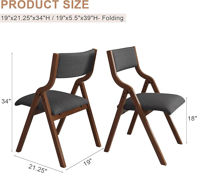Ball & Cast Upholstered Folding Chairs Set of 2,with Ergonomically Designed Back and Solid Wood Frame,Portable Activity Meeting Chair, for Dining Room,Outdoor Events,No Assembly Required,Grey+Walnut