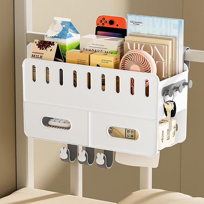 yarlung 2 Pack Bedside Organizer Hanging Caddy, Bunk Bed Shelf Plastic Storage Basket with Hooks for Bed Rail, Tissues, Remote Holder, Dorm, Bathroom, 2 Colors