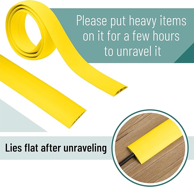 Bates- Floor Cord Cover, 8ft, Cable Cavity 0.6" (W) x 0.31" (H), Heavy Duty Wire Protector, PVC Extension Cords Hider, Protect Cords, Prevent Cable Trips, Cord Hider for Office, Home, Outdoor