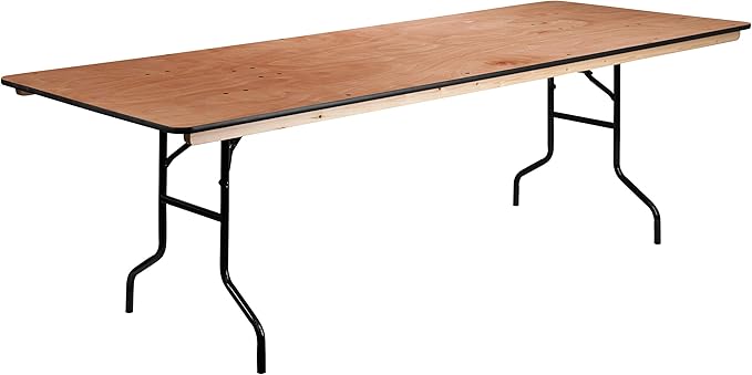 Flash Furniture Fielder 8' Rectangular All-Occasion Wood Folding Event Table, Foldable Portable Banquet Table with Wooden Top, Natural/Black