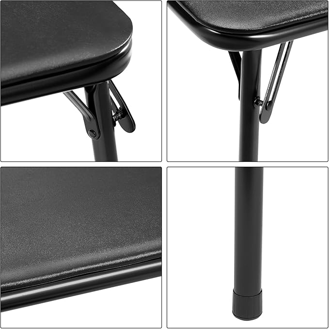 VECELO 5-Piece Folding Card Table Square and Chair Set with Collapsible Legs & Vinyl Upholstery,Portable for Indoor & Outdoor, Black & Dark Grey