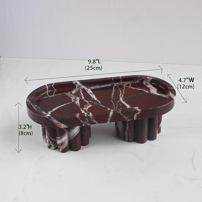 Natural Travertine Marble Oval Tray with 2 Legs, 10" Vanity Decorative Tray for Countertop Organizer, Catchall Tray for Perfume, Candles, Jewelry Dish
