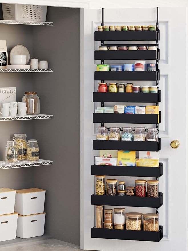 Large Over the Door Pantry Organizer - 9-Tier Hanging Spice Rack with Metal Shelving for Kitchen Pantry Organization and Storage, Black