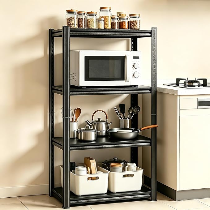 PRESTELION 4-Tier Adjustable Bakers Rack, 1600 lbs Capacity All-Steel Standing Kitchen Shelf, 23.6" L x 13.8" W x 54" H - Microwave Stand with Storage for Kitchen, Living Room, Dining Room