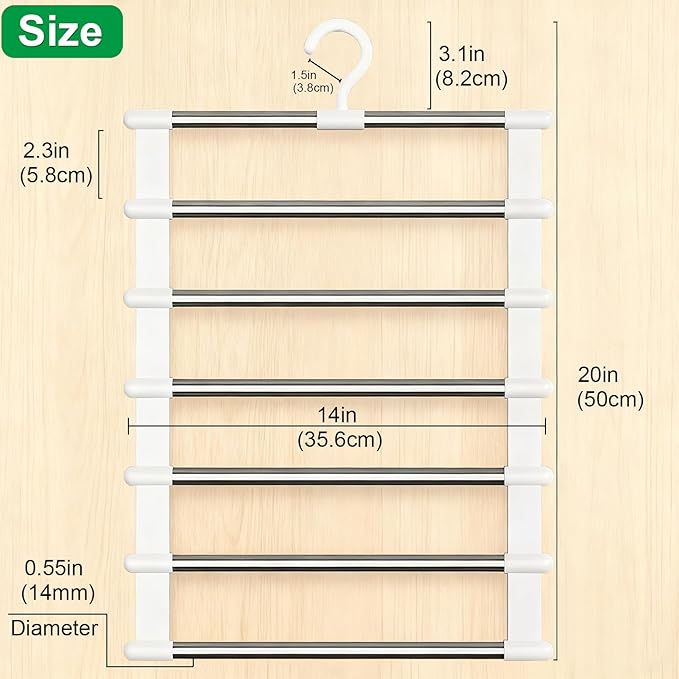 Pants Hangers 4 Pack (Holds 24 Pairs) Space Saving Pant Hanger 360° Swivel Hook Stainless Steel Bars Closet Organizer for Dress Pants Jeans Leggings Ties Towels (White)