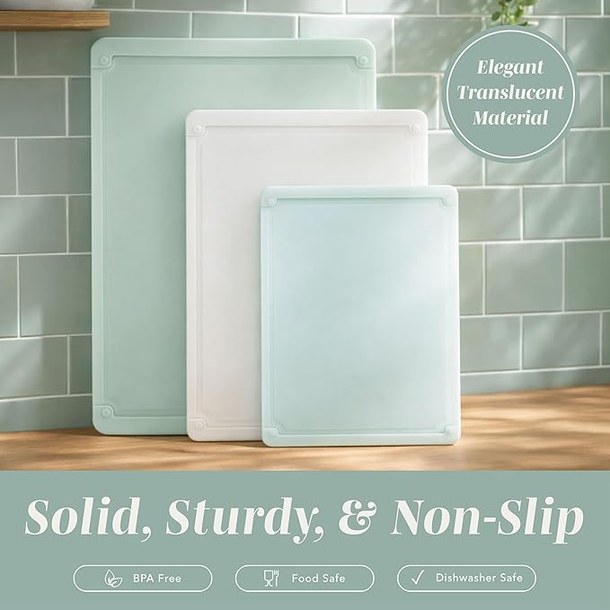 COOK WITH COLOR Extra Large Cutting Board Set, Jumbo-Sized Boards with Rubber Border for Enhanced Cooking Experience, 3-Piece, Mint