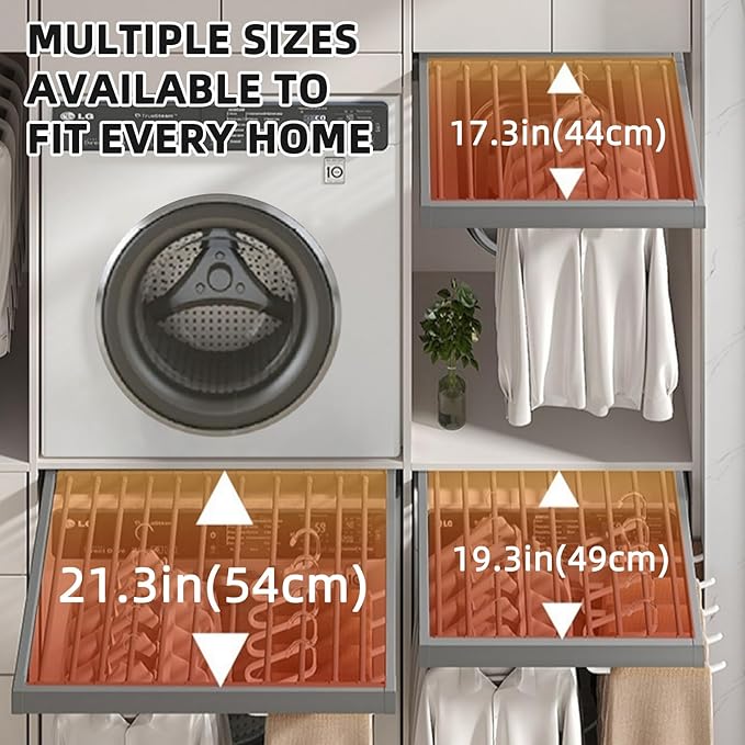 Hidden Pull Out Drying Rack, Extendable Pull Out Trousers Rack, Space Saving, Above Washing Machine Wardrobe, Aluminum Alloy, Tip-On, Depth 17.32in Width 26-28in White