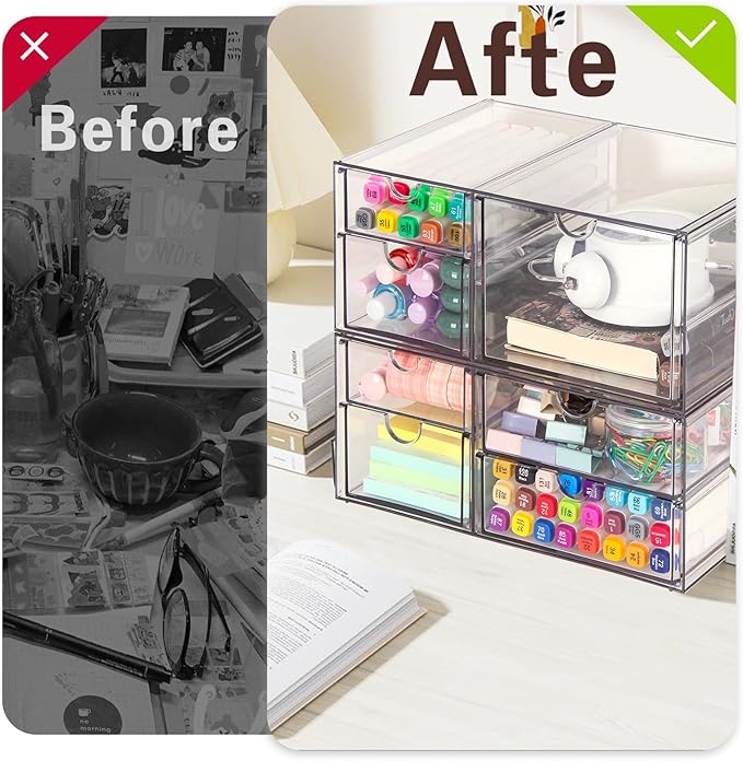 VZKAH Acrylic Organizer and Storage | 7 Drawers 2 Sets | Desk Organizer with Drawers, Clear Makeup Storage Drawers, For Beauty/Office/Craft Supply Storage and Organization