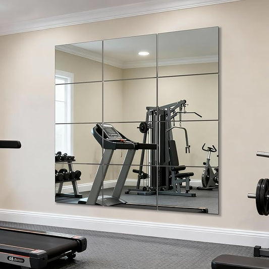 12Pcs 12″×14″ Glass Gym Mirror for Home Gym, HD Wall Mirror Tiles for Home Gym, Bedroom, Living Room, Door, Closet