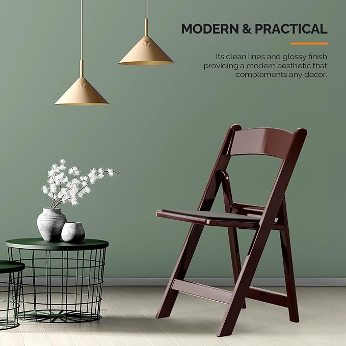 VINGLI Resin Folding Chairs with Cushion, Foldable Plastic Chair with Comfortable Padded Seats, Perfect for Event Party Indoor Outdoor, Reddish Brown, 8 PC