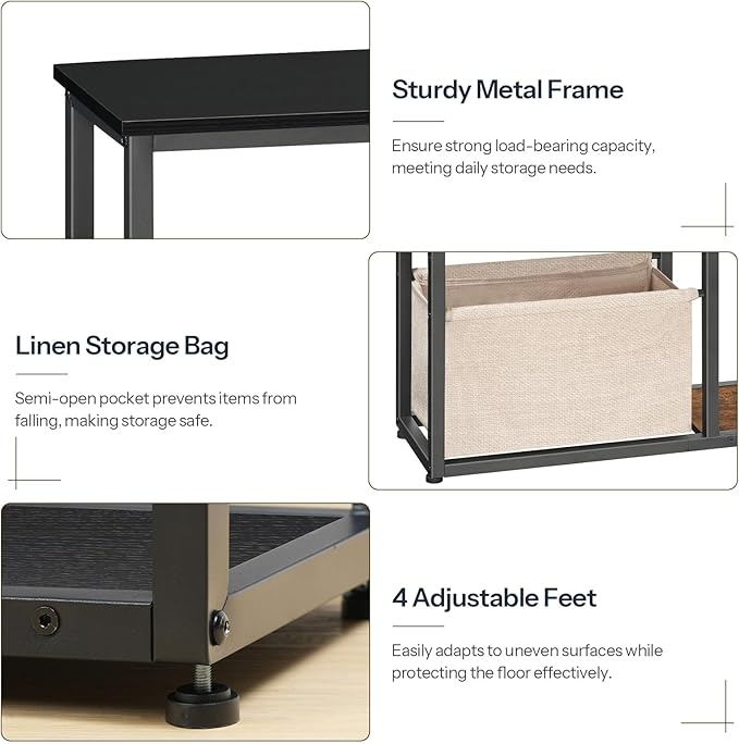 HOOBRO Narrow Console Table with Storage Basket, 29.5" Small Entryway Table with 3-Tier Storage Shelves, Behind Couch Sofa Table, Hallway Table for Living Room, Black and Beige BB60XG01