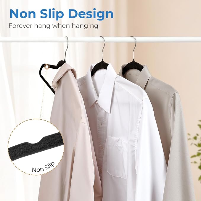 Smartor Black Velvet Hangers 120 Pack, Non Slip Clothes Hangers with Shoulder Notches, Premium Slim Space Saving Felt Hanger for Closet Organizers and Storage, Heavy Duty Hanger for Coat