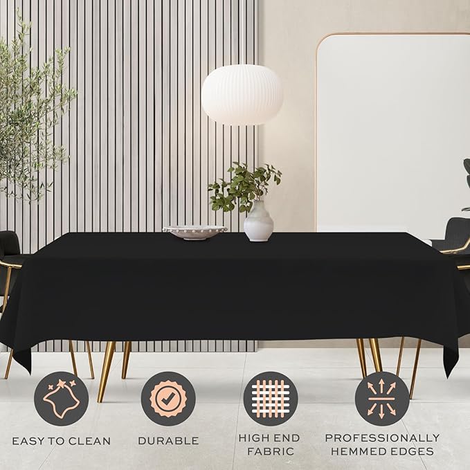 White Classic WEALUXE Black Table Cloths for 6 Foot Folding Tables [2 Pack, 60x102 Inches] Tablecloths Rectangular, Washable Linen Fabric Cloth