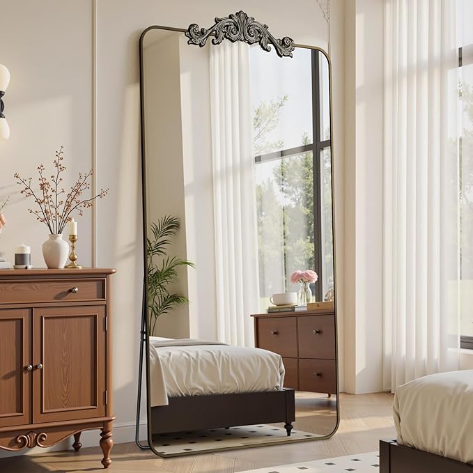 Vintage Full Length Mirror, 76"x34" Floor Mirror with Carved, Full Body Mirrors for Home Decor, Standing/Hanging Large Wall Mirrors for Bedroom/Living Room/Entryway, Bronze, Retro Style