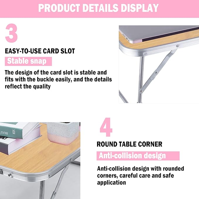 Portable Folding Table - Small Outdoor Folding Table, Suitable for Travel, Camping, Beach, Barbecue, Picnic, Party, Patio (Bamboo)