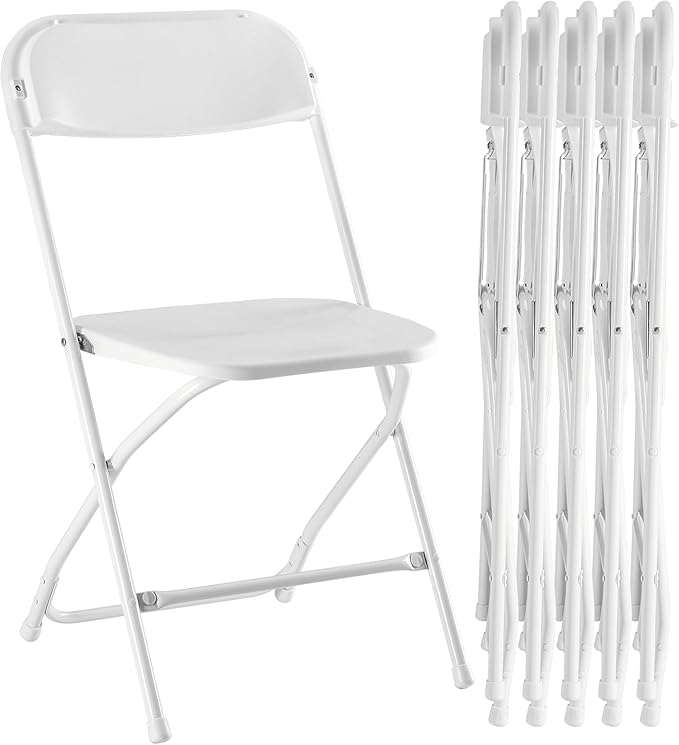 Simple Deluxe 6-Pack Folding Chairs Plastic, Foldable Stackable Portable Chairs with Metal Frame 330lb Capacity, for Indoor Outdoor Use, Commercial Event Chairs for Party, Wedding, Office, White