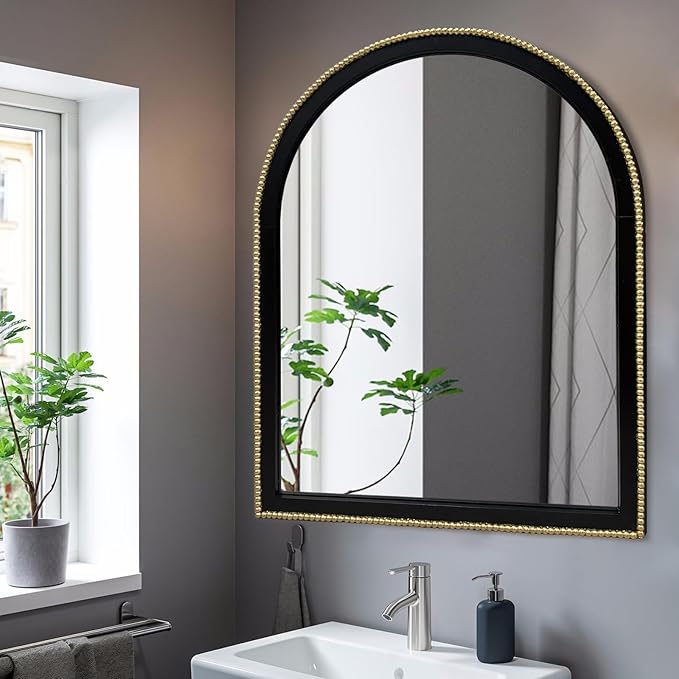 WAMIRRO Ornate Gold Mirror,Arched Black Morden Luxury Living Room Decorative Farmhouse Bathroom Mirorrs for Entryway Firplace Mantel Hallway 36"X28"