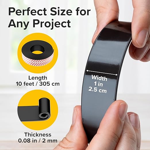 Super Sticky Magnetic Tape (10 feet x 1 inch) - Stong Magnet Strip with Adhesive Backing for DIY & Crafts - Easy to Cut and Mount on Fridges, Whiteboards & More