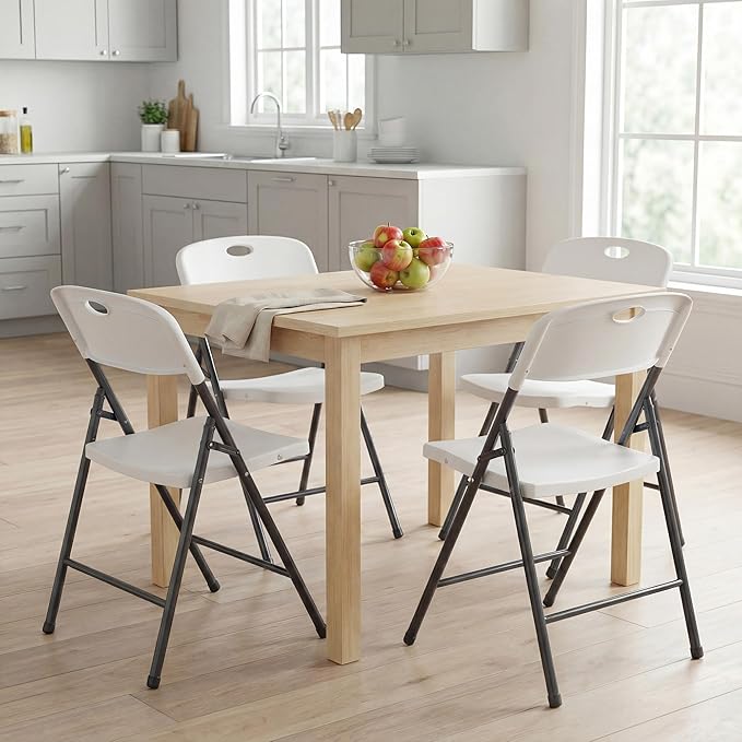 DUMOS 2 Pack Folding Chairs Heavy Duty - Plastic Stackable Portable Dining Chairs Set, Wedding, Party, Patio, Garden, for Indoor Outdoor, for Home and Office, Conference, White