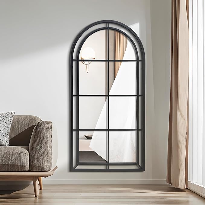 WAMIRRO 28"X53" Arched Mirror,Wall Decorative Black Window Pane Mirrors Decor for Wall Mouted/Fireplace/Entryway/Hallway/Living Room/Bathroom