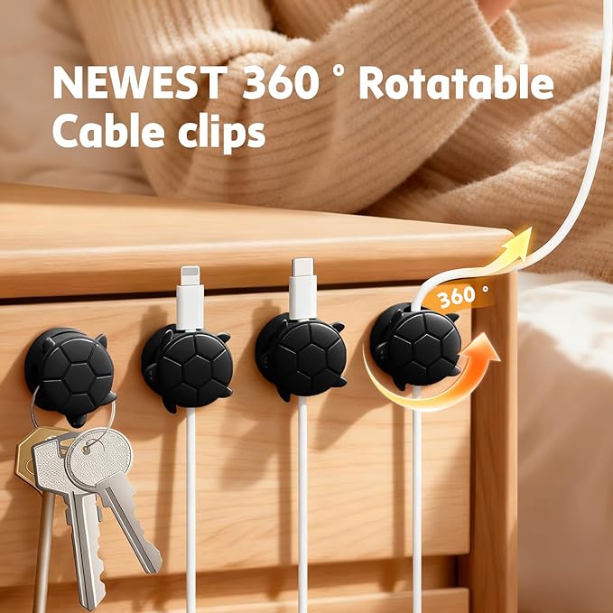 Lancord 8 Pack Rotatable Cable Clips, Cord Organizer Spring Clip Cord Holder for Nightstand Cable Holders for Cords Charging Cable Organizers Cable Management for Desk Office Car Wall
