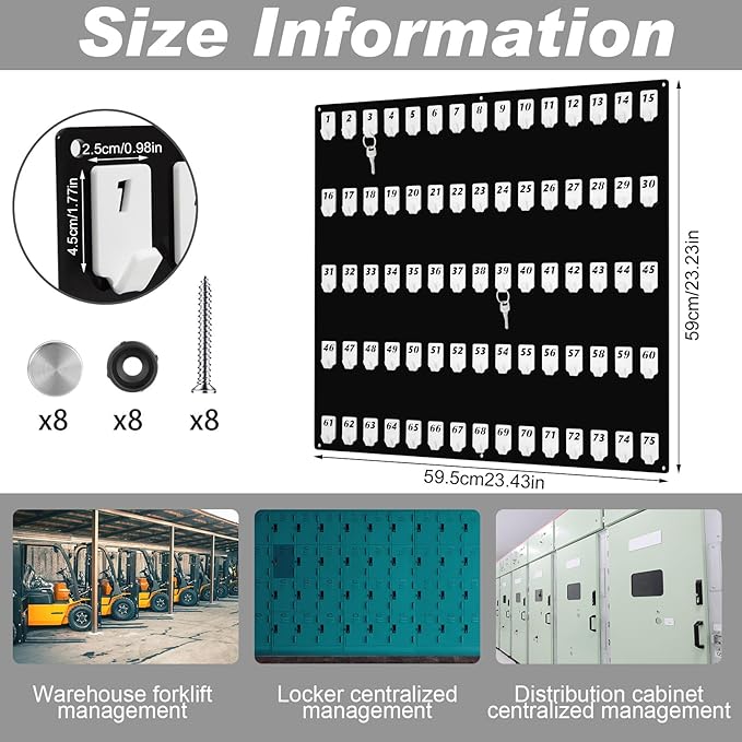 Beeveer Acrylic Key Board with 75 No Hooks Wall Mount Key Rack Holder Hanger Storage Collection for School, Garage, Car Dealer, Office, Hotel, Real Estate(Black)