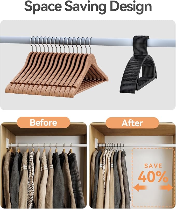 ABHENG 80 Pack Clothes Hangers, Non Slip Heavy Duty Plastic Hangers, Space Saving All-in-One Garment Hangers for Dresses Suits Jeans Knits, Hold Up to 11 LB Dry & Wet, 16.4" x 8.3", Black, UAPY0880B