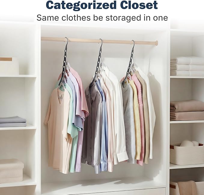 HOUSE DAY 10 Pack Closet Organizers and Storage with 5 Holes for Cascading, Multipurpose, Space Saving Hanger Organizer, Closer Organizer for Closet Organization, Dorm Room Essentials - Dark Black