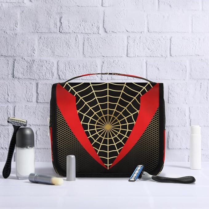 AUUXVA Kids Hanging Toiletry Bag for Boys - Waterproof Travel Cosmetic Organizer Makeup Pouch for Girls Shower Wash Bags with Hanging Hook Toiletries Storage Bag(Spider Web)