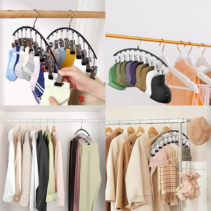 Legging Hangers for Closet Organizer, Hat Hangers for Closet 2 Pack with 10 Clips Holds 20 Leggings, Legging Hanger, Pants Storage Organizer Suitable for Socks, Panties, Underwear, Pants (4-White)