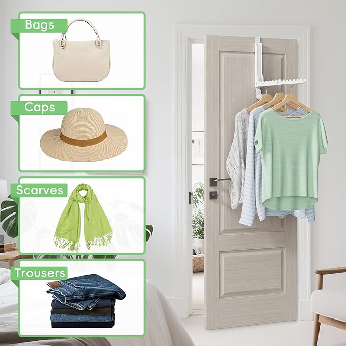 1 Pack Over The Door Hooks, Extended Over The Door Clothes Hanger with 11 Ridges,Space-Saving Over The Door Rack Door Hooks for Hanging Clothes,Larger Capacity Over The Door Hanger,Upgraded version.