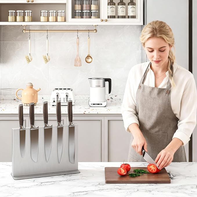 THMINS Magnetic Knife Block Stainless Steel Double-Sided Magnetic Knife Holder, Universal Multi-function Display Rack for Kitchen Counter