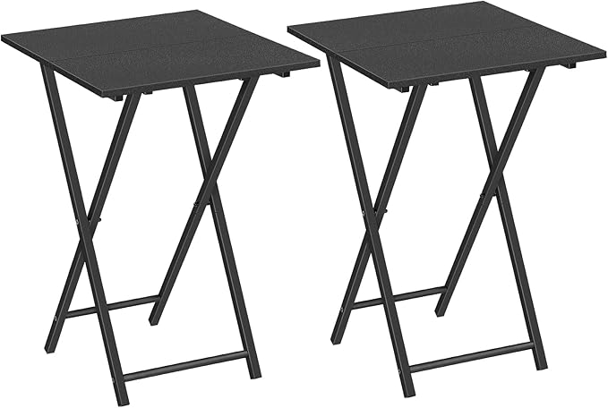 HOOBRO Folding TV Tray Table, Set of 2 Wooden TV Tray, Portable Sofa Side Snack Table, Industrial Desk for Small Spaces, Space-Saving, Easy to Install and Fold, Black BB27BZP201