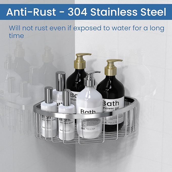 Shower Basket Stainless Shower Corner Shelf, 304 Caddy Stainless Steel Rustproof, Organizer Wall Mounted Basket(Includes Screws)