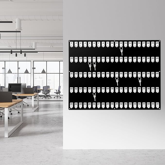 Beeveer Acrylic Key Board with 100 No. Hooks Wall Mount Key Rack Holder Hanger Storage Collection for School, Garage, Car Dealer, Office, Real Estate, Hotel (Black)