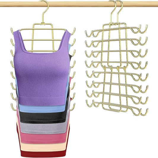 2Pcs Tank Top Hangers Space Saving Hanger Organizer Bra Hangers for Closet Organizer 360° Rotating Metal Closet Organizers and Storage Lingerie Hooks for Cami Bras Belts Swimsuits Lingeries Gold
